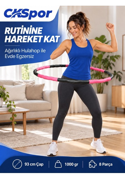 Ckspor Hulahop 93 Cm 1000 Gr 8 Parçalı Dalgalı İç Yüzeyli Egzersiz Çemberi Pembe-gri