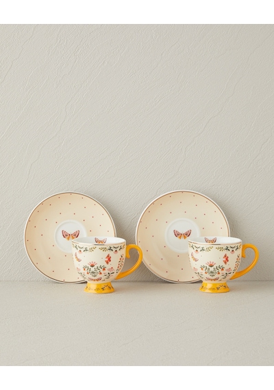English Home Dipsy New Bone China 4 Parça 2 Kişilik Kahve Fincan Takımı 100 Ml Hardal Hardal