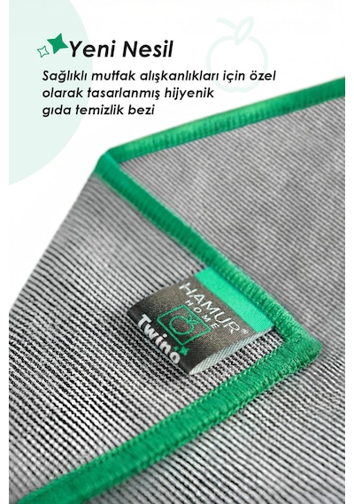 Twino 3'lü Meyve Sebze Ovma 15x15 Güçlü Mikrofiber Islak Kuru Temizlik Mutfak Gıda Temizleme Bezi