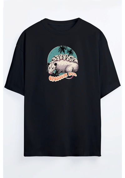 Rakun Baskılı Oversize Unisex T-shirt Opossumbussıcan