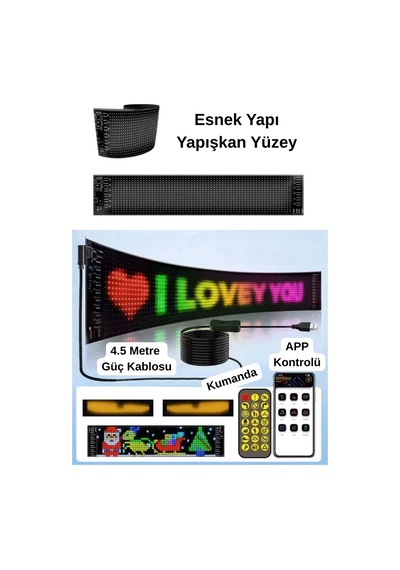 Wearfitpro Pixel Led Kumandalı Dijital Dinamik Led Kişiselleştirilebilir Kayan Yazı Ev Ofis Araç Uyumlu Led