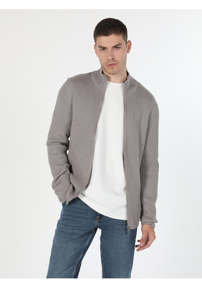 Colin's Slim Fit Dar Kesim Fermuarlı Gri Erkek Hırka CL1055784_Q1.V2_BME