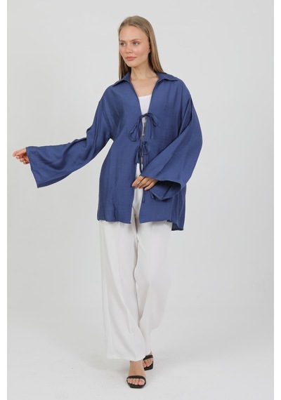 Doğal Viskon Kumaş Cepli Bağcıklı Kadın Kimono 1167 Hafif, Dökümlü, Akışkan, Yazlık Model İndigo Doğal Viskon Kumaş Cepli Bağcıklı Kadın Kimono 1167 Hafif, Dökümlü, Akışkan, Yazlık Model İndigo