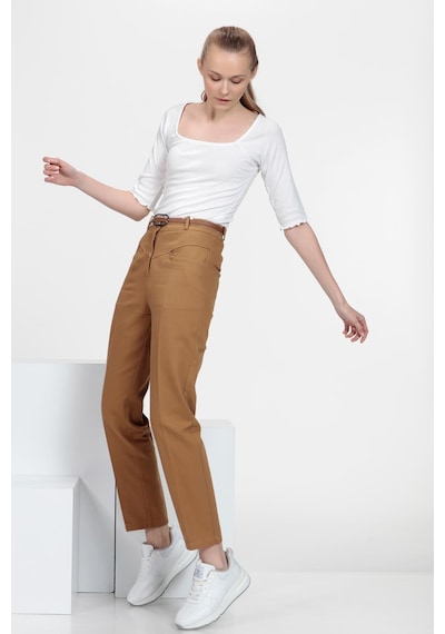 Cigarette Fit Pantolon Koyu Camel