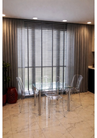 N.luxury Koyu Gri 50mm %100 Gerçek Ahşap Jaluzi Perde Redüktörlü Zincir Mekanizmalı Ofis/ev Tüm Mekanlar Koyu Gri