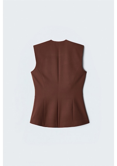 Sateen Sofia Düğme Detaylı Yelek - Kahve-137604