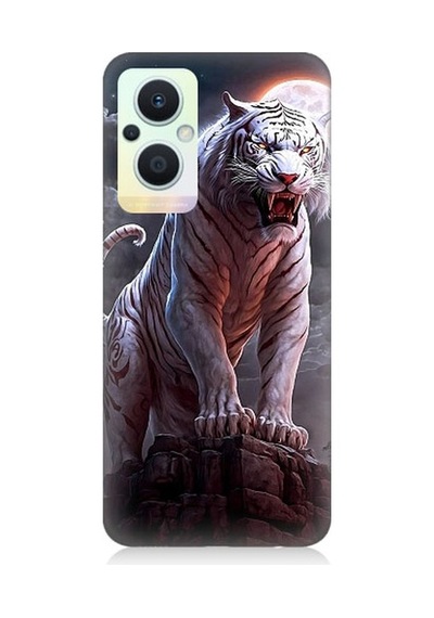 Oppo Reno 7 Lite Uyumlu Beyaz Savaşçı Kaplan Tiger Desenli Silikon Kılıf