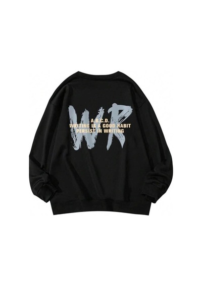 Siyah Oversize Bisikletyaka Wr Baskılı Sweatshirt Siyah