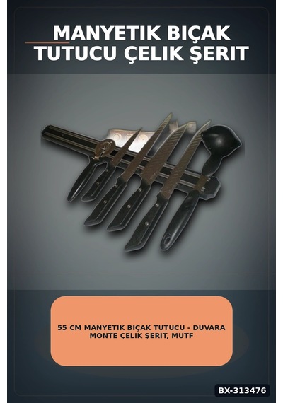 55 Cm Manyetik Bıçak Tutucu - Duvara Monte Çelik Şerit, Mutfak Bıçak Askısı Bx-313476 Diğer