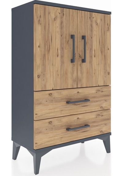 Arges Komodin 2 Raflı 2 Çekmeceli 2 Kapaklı 60x30x96 Antrasit-çam Antrasit