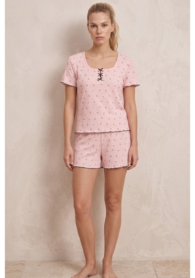 Siyah İnci Fiyonklu Pointelli Örme Şortlu Pijama Takımı 26120260 Pembe Çiçek Siyah İnci Fiyonklu Pointelli Örme Şortlu Pijama Takımı 26120260 Pembe Çiçek
