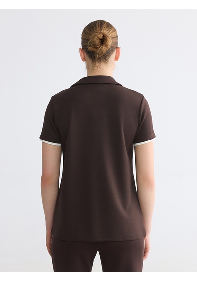 Lcw Comfort Kahverengi Polo Yaka Kadın Tişört