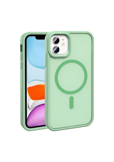Apple Apple iPhone Uyumlu 12 Kılıf M-safe Şarj Özellikli Mat Arka Yüzey Zore Sio Kapak Açık Yeşil