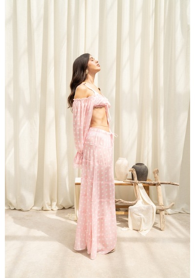 Mai Collection Samos Puantiyeli Pembe Crop Etek Takım