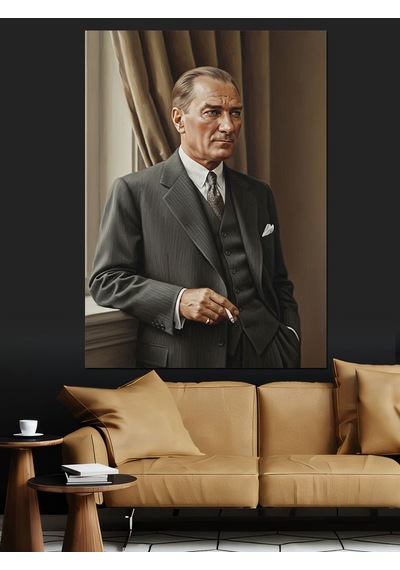 Takım Elbiseli Mustafa Kemal Atatürk Portresi Dekoratif Kanvas - Mdf Ahşap Tablo