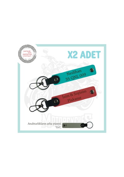 Yüksek Kalite Deri Anahtarlıklar, Kişiye Özel Plaka & İsim Yazılı X2'li Set, Nar Çiçeği-k Turkuaz-gr Çok Renkli