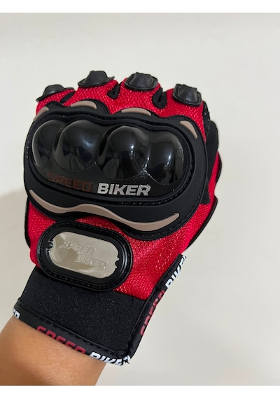 Speed Biker Kısa Parmak Yazlık Motosiklet Eldiveni Kırmızıce En 13594 Sertifikalı L
