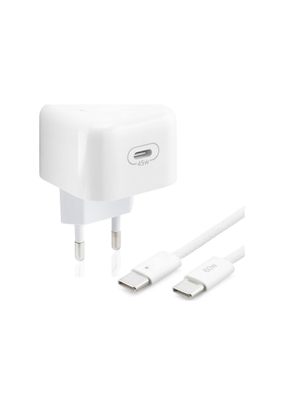 Type-c Hızlı Şarj Seti 45w Type-c Adaptörlü 1 M Örgülü Kablolu Beyaz Nd1014 Evimdeyokyok