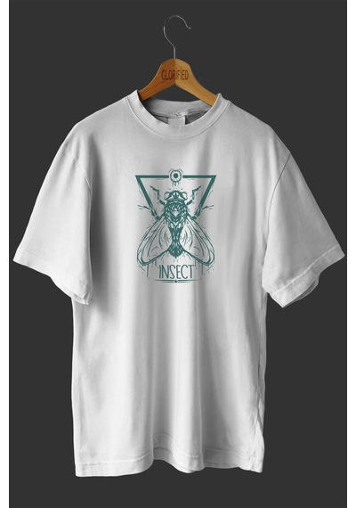 Noıssey -wed Kara Sinek Tasarım Baskılı Oversize T-shirt Tişört Beyaz