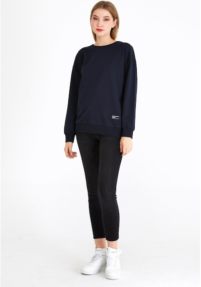 MMetalic Kadın Lacivert Renk Basic Bisiklet Yaka Sweatshirt