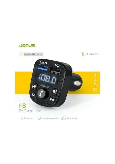 JOPUS F8 Bluetooth Araç Kiti Fm Transmitter JOPUS F8 Bluetooth Araç Kiti Fm Transmitter