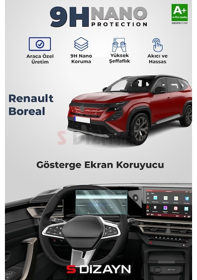 S-dizayn Renault Boreal 9h Nano Gösterge Ekran Koruyucu Parlak 2025 Üzeri A+ Kalite