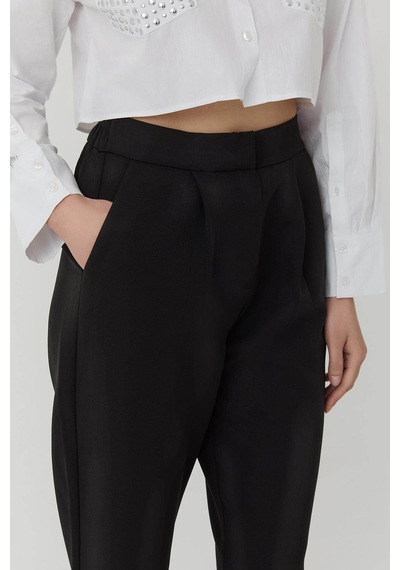 Quzu Beli Lastikli Siyah Kadın Pantolon 71154 Siyah