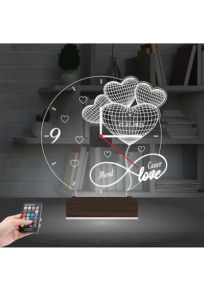 Luvivia Sevgiliye Hediye Kalp Sonsuzluk Yıldönümü V2 Kişiye Özel Saatli 3d Lamba - Masa Gece Lambası