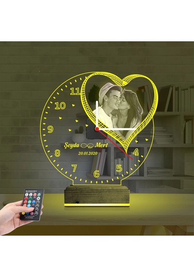Luvivia Kalp Sevgiliye Hediye V7 Fotoğraflı Saatli 3d Lamba - Masa Gece Lambası