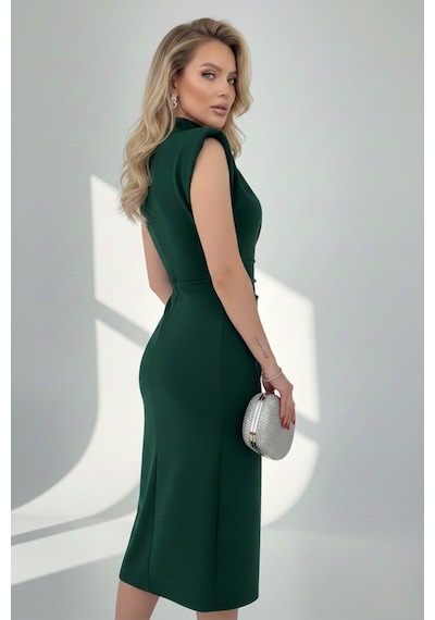 Defymoda Kadın Balık Kesim Uzun Kuyruklu Elbise Yeşil