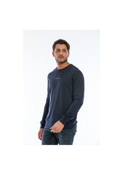 Süperlife Erkek Bisiklet Yaka Regular Fit Brooklyn Baskılı İnce Sweatshirt Spr22sw132 NAVY