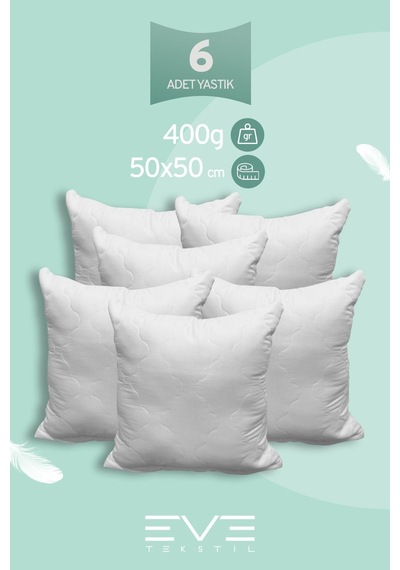 Eve Tekstil 6 Adet Diamant Plus Kare Kırlent Yıkanabilir Antialerjik Silikon Elyaf Yastık 40x40cm 400 Gr
