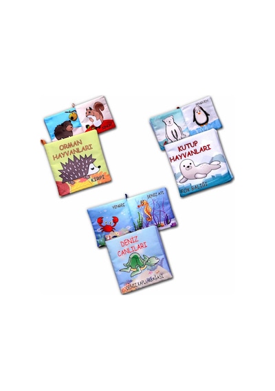 3 Kitap Tox Orman Deniz ve Kutup Hayvanları Kumaş Sessiz Kitap