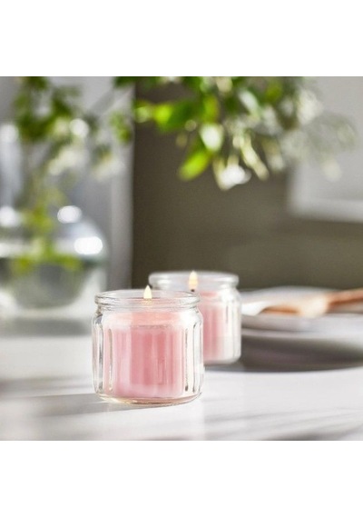 Ikea Lugnare Cam Kaplı Kokulu Mum 5 X 5 Cm Yasemin - Armut - Zencefil - Vadinin Zambağı Pembe - Şeffaf Çok Renkli