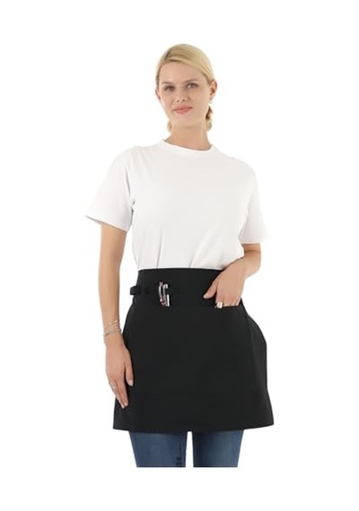 Belden Bağlamalı Kadın Ve Erkekler İçin Siyah Garson/barista/kuaförler İçin Yarım Önlük Apron 2 Cep, Ayarlan Diğer