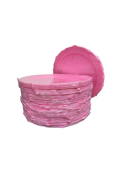 Omeyva Davet Parti Sunum Doğum Günü Pembe Renkli Sert Plastik Mika Tabak -26 Cm - 6 Adetlik 10 Paket