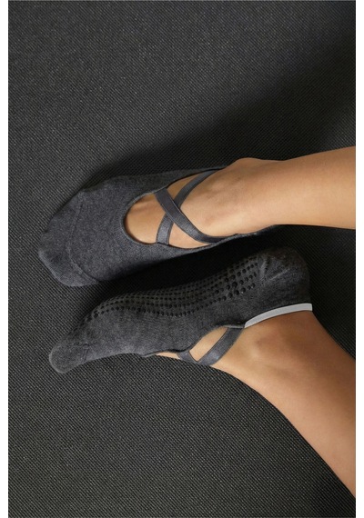 Bamboo Star Bambu Kadın Gri Kaydırmaz Taban Silikon Baskı Pilates Yoga Fitness Dans Aktivite Babet Çorabı