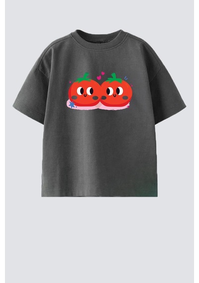 Monila Kız Çocuk Baskılı Pamuklu Bisiklet Yaka T-shirt Antrasit