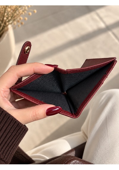 Elpida Bags Kadın Siyah Deri Görünümlü Çok Bölmeli Çıtçıtlı Kartlık & Cüzdan Bordo