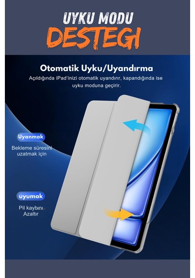 Apple Uyumlu iPad Air 13 İnç M2 Çipli 2024 Akıllı Smart Cover Tablet Kılıfı A2898/a2899/a2900 Tablet Kılıfı