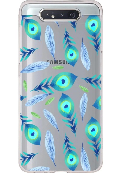 Samsung Galaxy A80 İle Uyumlu 1mm Slim Fit Nazar Boncuğu 3 Baskılı Şeffaf Kılıf Şeffaf