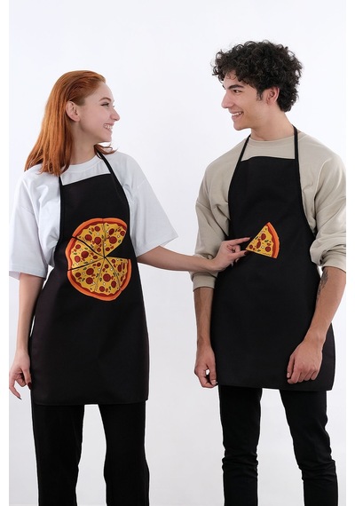 Beautiful İkili Paket Sıvı Geçirmez Su Geçirmez Mutfak Önlüğü Pizza Siyah