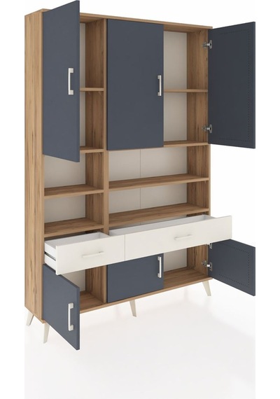 Arges Dolap 8 Raflı 2 Çekmeceli 6 Kapaklı 132x30x195 Çam-antr... Çam