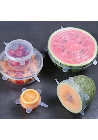 Mucit Home Silikon Kapak 6 Adet Esnek Silikon Kapak 6 Boy Tekrar Kullanılabilir Streç Kapak Şefaf