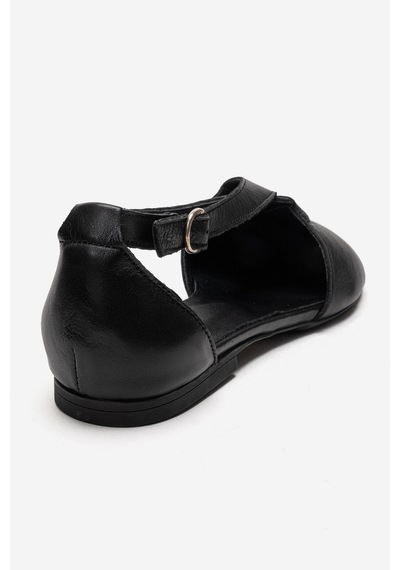 Luvishoes Fable Siyah Cilt Hakiki Deri Yanları Açık Kadın Babet Ayakkabı