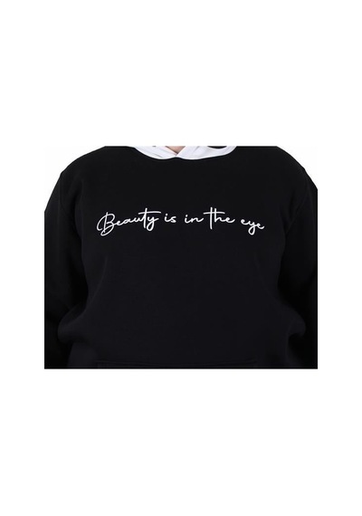 Starbattal Büyük Beden Kapüşonlu 3ip Sweat Beauty 25714 Sıyah Siyah