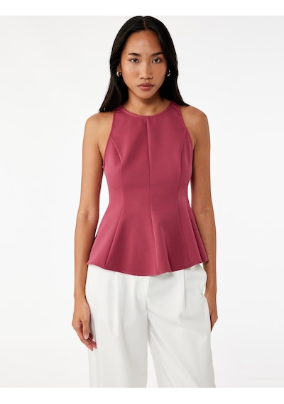 Koton Slim Fit Kolsuz Bisiklet Yaka Peplum Bluz Fuşya 6wak30003pw FUŞYA