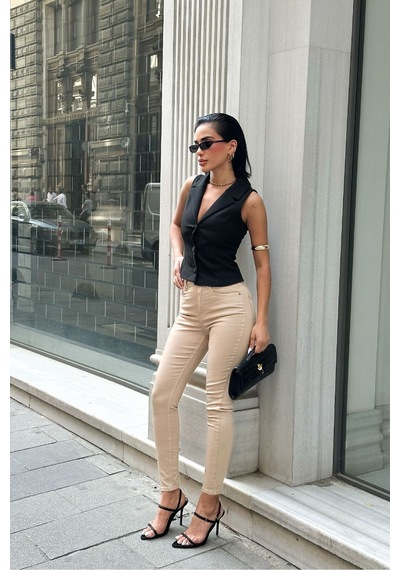HLT Jeans Kadın Bej Süper Skinny Fit Esnek Likralı Yüksek Bel Jean Kot Pantolon Jennie-2005