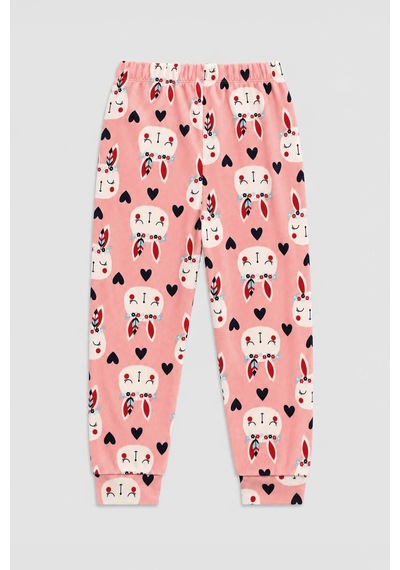Markapia Kız Çocuk Tavşan Desenli Yumuşak Kadife Dokulu Pijama Altı Pembe