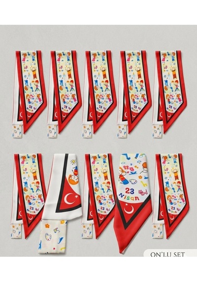 10 Lu Paket 23 Nisan Temalı Desen Kravat/fular Çok Renkli